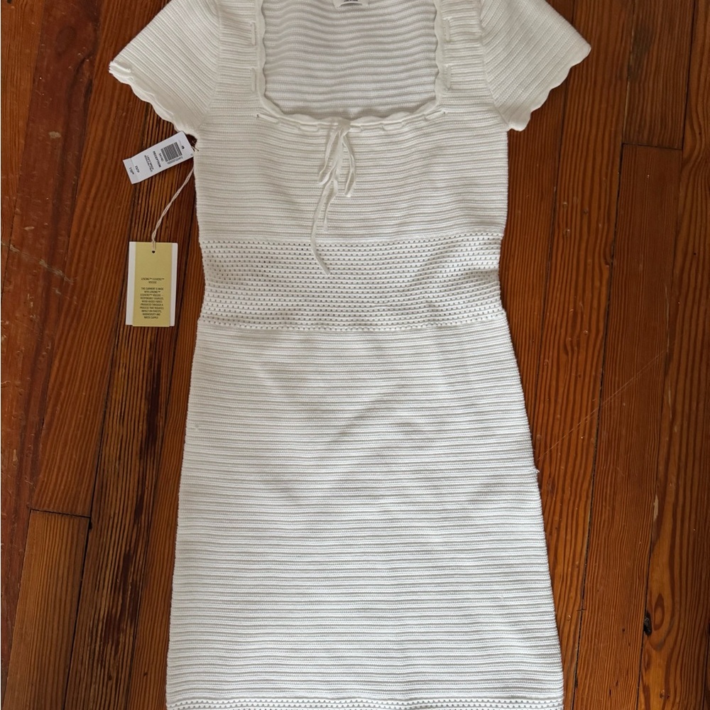 White Sheath Mini Dress with Square Neck and Sailor Collar